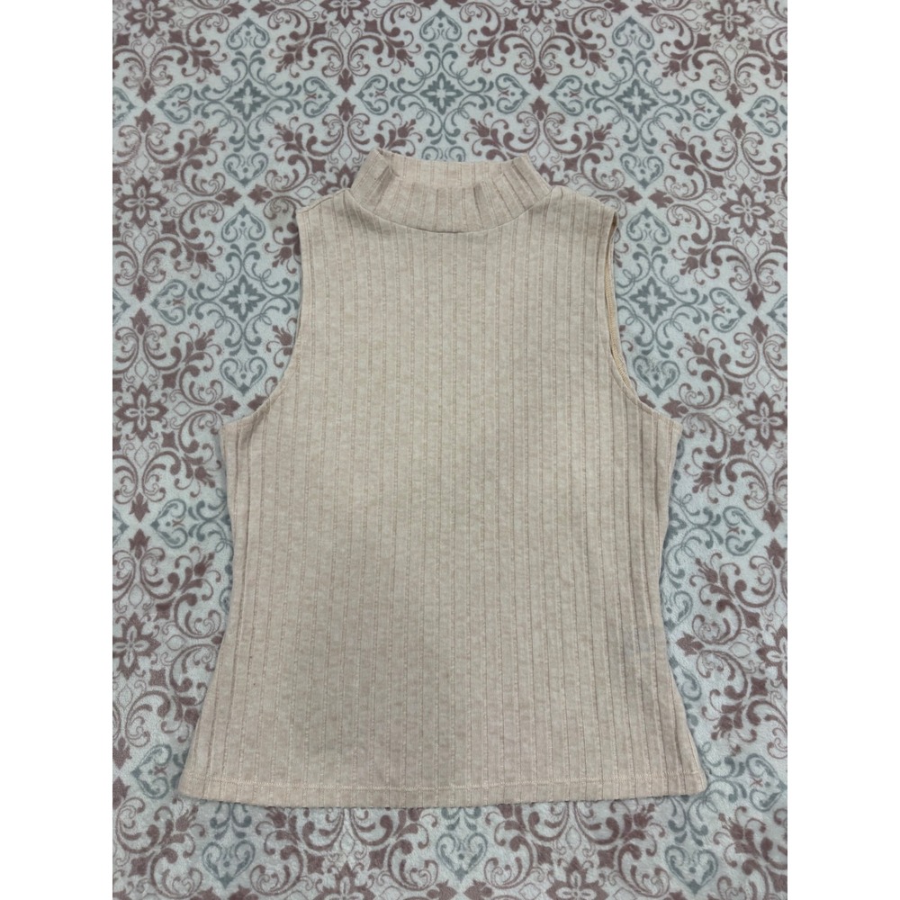 SHEIN Curve Womens 0XL Beige Ribbed Mock Neck Sleeveless Knit Top Tank